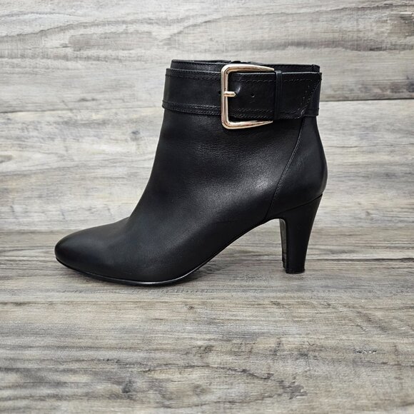 BANDOLINO Leather Zip Buckle Ankle Black Bootie Boots - Picture 12 of 12